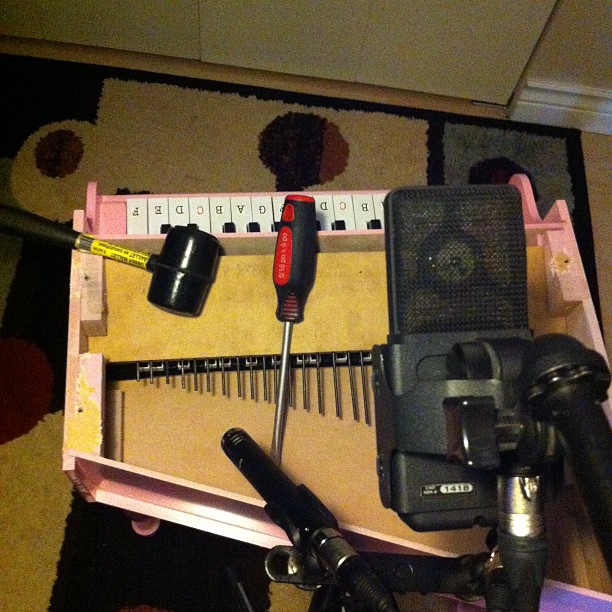 recording pink toy piano